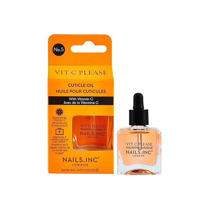 Nails Inc Vit C Please Nourishing Cuticle Oil With Vitamin C, Hydrating & Brightening, Cuticle Treatment, Orange Extract, Moisurizing Formula, Strengthening, Healthier Nails, 0.47 Fl Oz