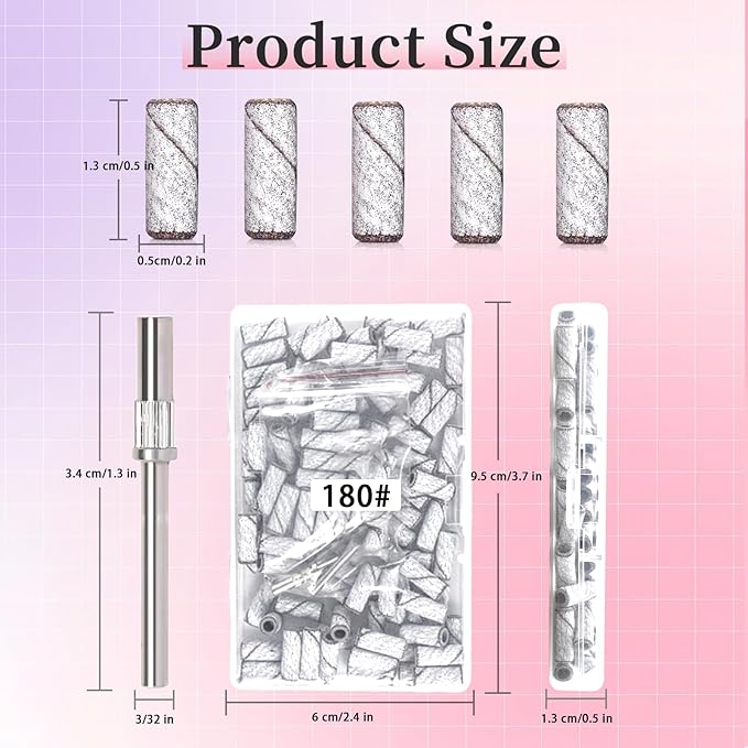 180 Grit Mini Sanding Bands for Nails, 100 Pcs Small Sanding Bands with 2 Pcs Mandrel Bits, 3.1 MM Nail Sanding Bands for Acrylic Nails, Gel Removing, Shaping, Manicures and Pedicure
