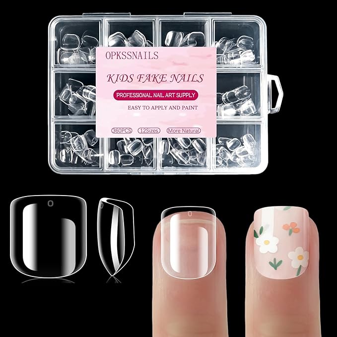 360Pcs Extra Short Kid Nail Tips,Soft Gel Nail Tips Pre-Shaped Press On Nails For Kids,Clear Acrylic Half Matte Full Cover Fake Nail For Kids DIY Extension & Salon Use12 Sizes,6-9Years