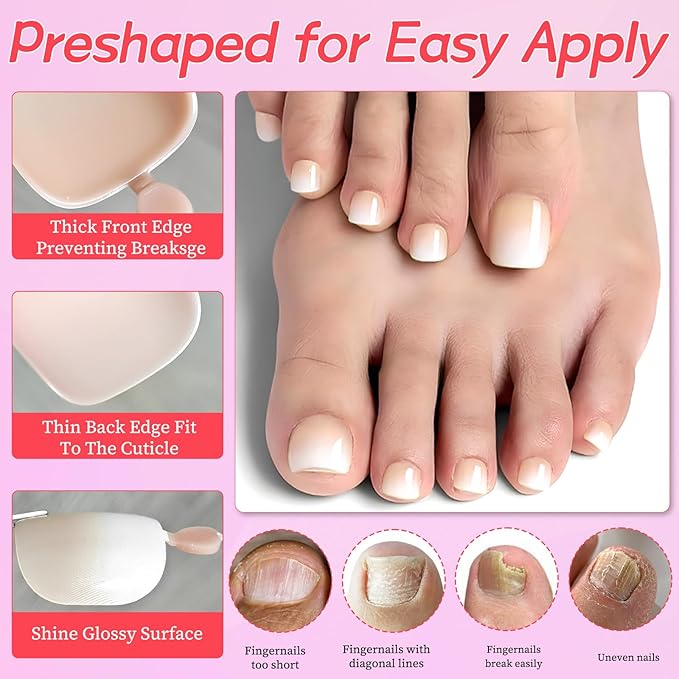 120PC Ombre Press on Toenails for Women Fake Toe nail Press ons Acrylic Toe Press on Nails Set, Ombre Press on Toe Nails Press on Fake Toenails Press ons Acrylic Toe Nail Tips Kit&Glue Tab-H
