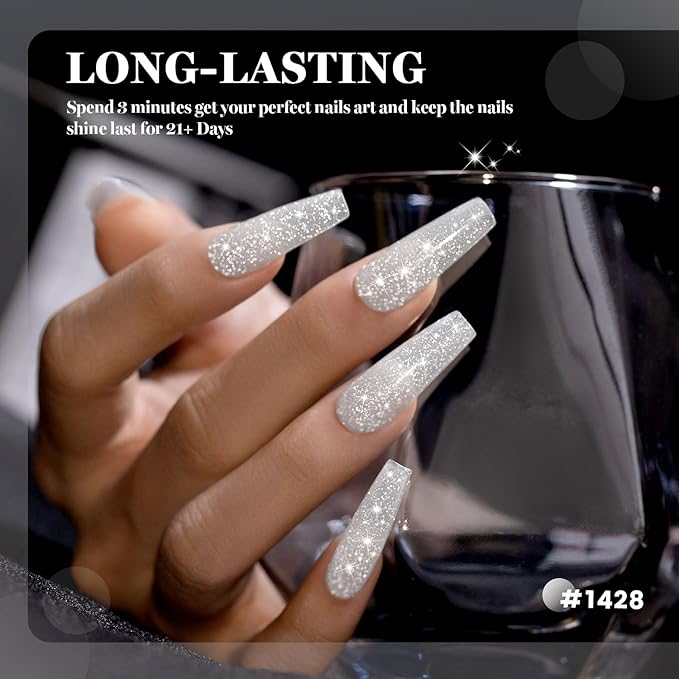 RARJSM Milky White Reflective Glitter Gel Nail Polish Sheer Flash Diamond Jelly White Sparkle Silver Shimmer Gel Polish Soak off Curing Requires 15ml Single Bottle for Home Salon