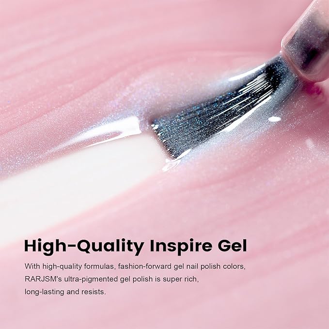 RARJSM Nude Pink Gel Nail Polish with Blue Pearl Shell Glitter Clear Sheer Light Purple Pink Shimmer Gel Polish 15ml UV LED Soak Off Transparent Skin Color Home Salon French Manicure Curing Requires