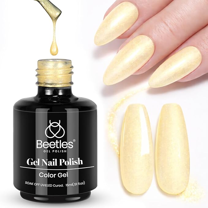 Beetles Yellow Gel Nail Polish - 15ML Shimmer Glitter Butter Yellow Gel Nail Polish Pastel Creamy Nail Gel Color Soak Off UV LED Home Salon DIY Nail Art Spring Gift for Women