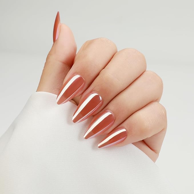 Rnker Press On Nails - Light red, Almond Top gel Nails with a Glossy Glaze Finish, 15 Sizes - 30 Nail Kit with Glue