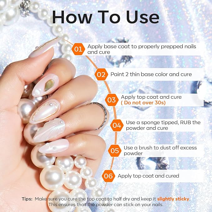 modelones Chrome Nail Powder Pearl Chrome Powder for Nail Magic White Glazed Chrome Nail Powder Mirror Effect Holographic Aurora Iridescent Pearlescent Manicure for 3D Sculpting Nail Art 4 Colors