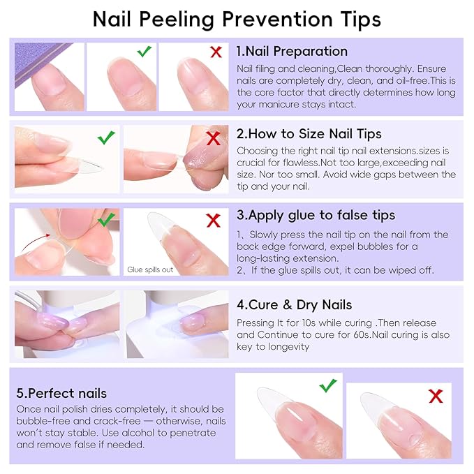 PEACECOLOR Gel Nail Kit, 240Pcs Short Medium Coffin Nail Tips with U V Lamp 2 Colors Jelly Gel Polish Top Coat Glue Nail Art Extension Set Gifts for Women DIY Home Salon