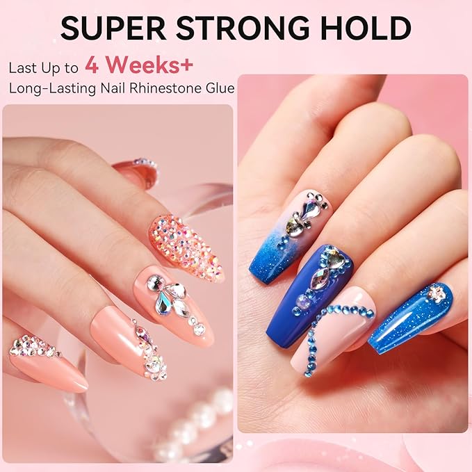 Makartt Nail Rhinestone Glue Set - Gel Nail Glue for Rhinestones, 3D Art Design Super Strong Adhesive for Charm Gems Jewel Crystal Beads Diamonds, 15ml & 8ml, Easy Use, Cured Need