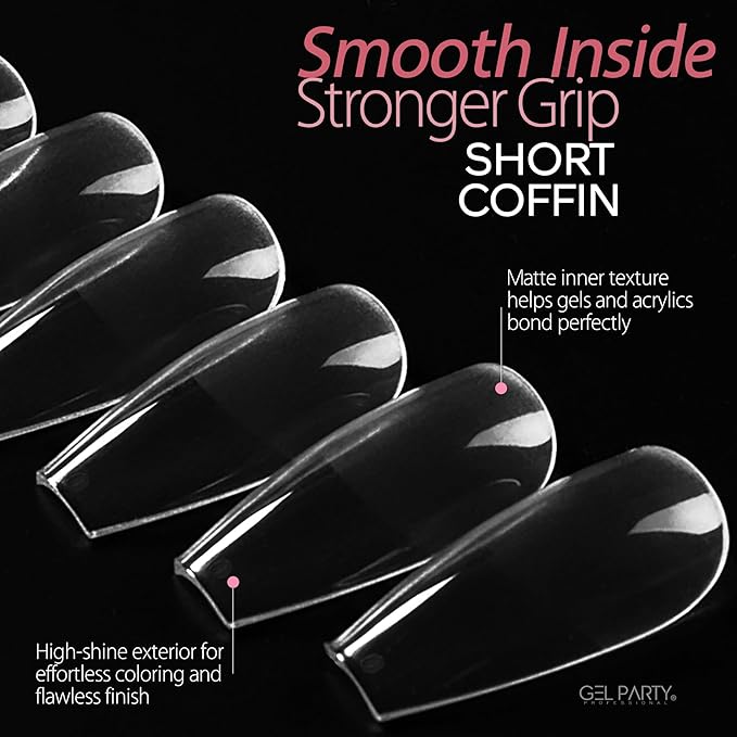 GELPARTY Soft Gel Nail Tips Short Coffin - 240Pcs Pre-Buffed Matte Full Cover Tips - No Filing Needed, Soak Off Gel Extension System - Clear Ballerina False Nails (12 Sizes)