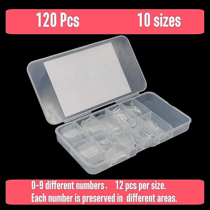 NOVO OVO Halloween 120 pcs Hawk Curved Transparent Clear Cystal Extra Super Extreme Deep Curve Half Cover Short Square Tapered Eagle Claw False Nail Extension Tips Acrylic Nail 10 Sizes in Box