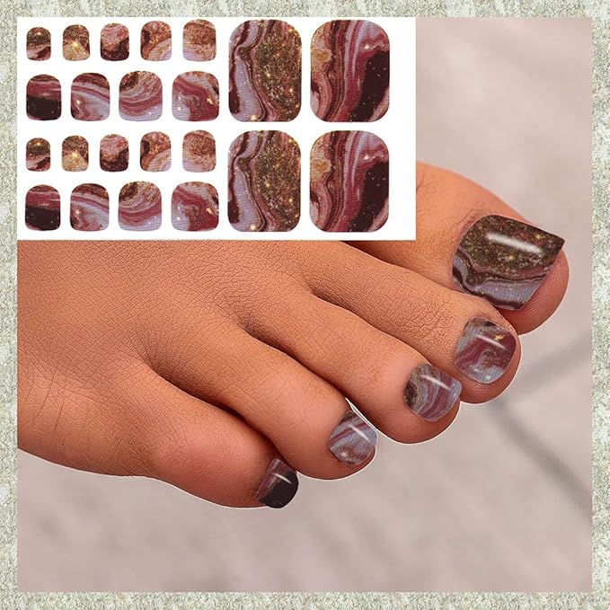 WOKOTO 20 Sheets Marble Toenail Stickers For Women, Gradient Toenail Nail Polish Strips Nails Kit With Nail File, Toe Nail Gel Polish Strips Stick On Nails Polish Stickers Full Nail Wraps For Toes