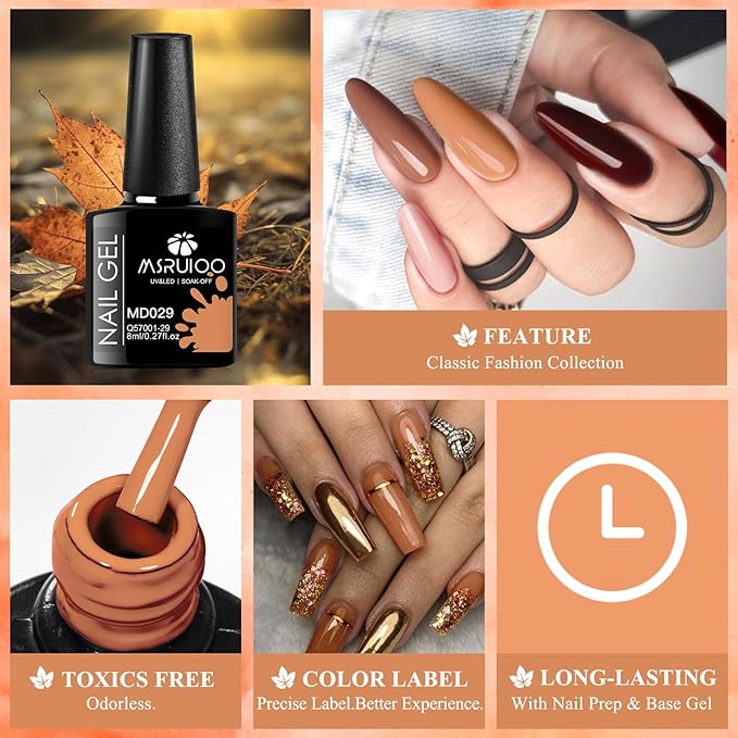 12Pcs Nude Brown Gel Nail Polish Set Caramel Gel Polish Kit Roasted Chestnuts Chocolate Glitter Gel Polish Fall Winter Nail Art Manicure Kit DIY Salon Gift