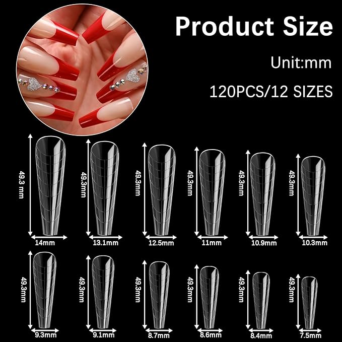 120 Pcs Poly Extension Gel Dual Nail Forms With Scale Builder Coffin Nail for Gel Manicure Art Design Salon DIY at Home (Long Ferrari Dual Forms Set)