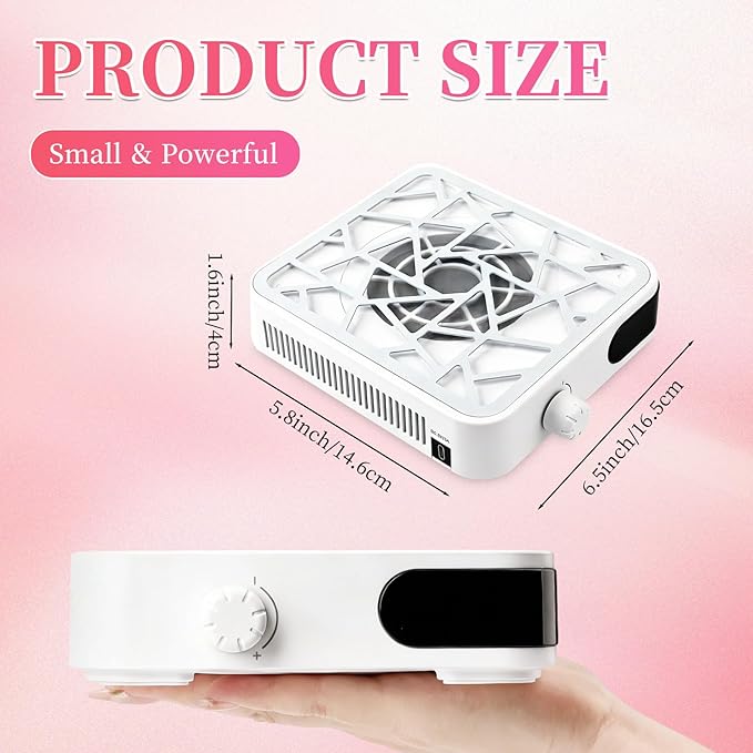 Nail Dust Collector, 6000RPM Rechargable Dust Collector Nail Tech with 30Pcs Reusable Filters, Protable Nails Vacuum Fan Dust Collector Powerful Suction for Beginner Nails Salon & Home