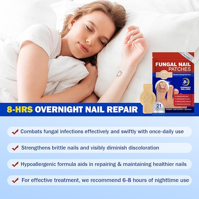 Toenail Treatment Extra Strength, 8-Hour Nail Patch for Strengthening, Strengthens Brittle Nails, 21pcs Nighttime Nail Repair for Damaged, Discolored Nails