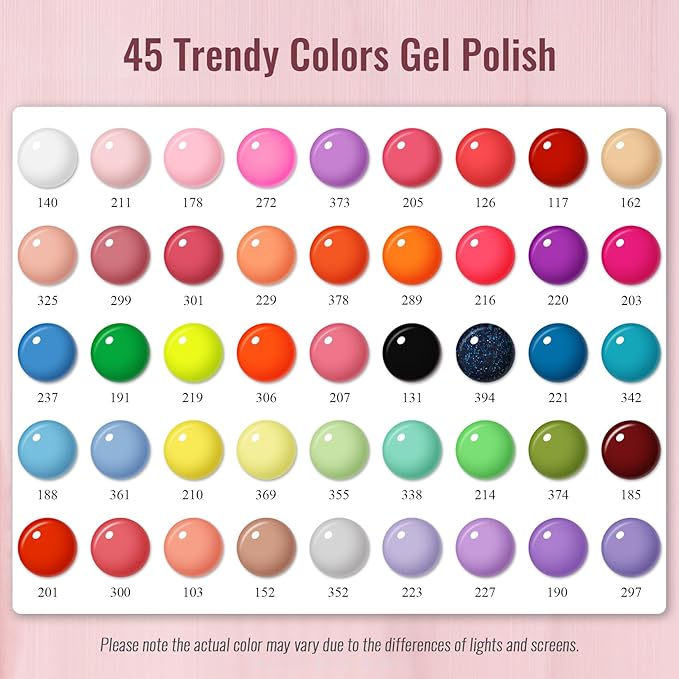 phoenixy Gel Nail Polish Kit with U V Light 64 Pcs Gel Polish Nail Set 45 Colors Nail Polish Set with Base and 4 Effects Top Coat Manicure Tools Complete Gel Nail Kit Gift for Women