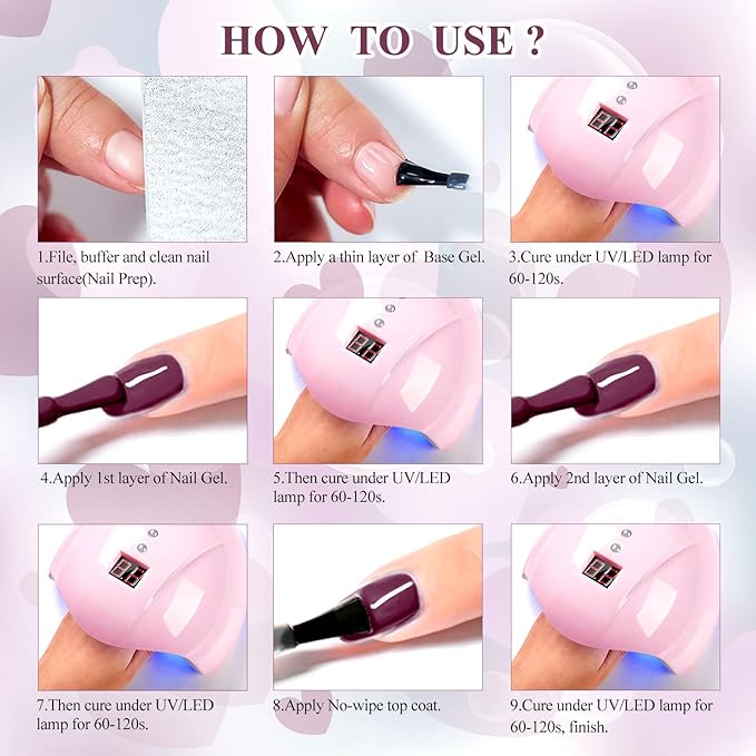 MTSSII Fall Winter Gel Nail Polish Set 8 Colors Brown Red Grey Gel Polish Purple Pink Glitter Soak Off Nail Art Manicure Kit DIY Salon No Wipe Holiday Gift