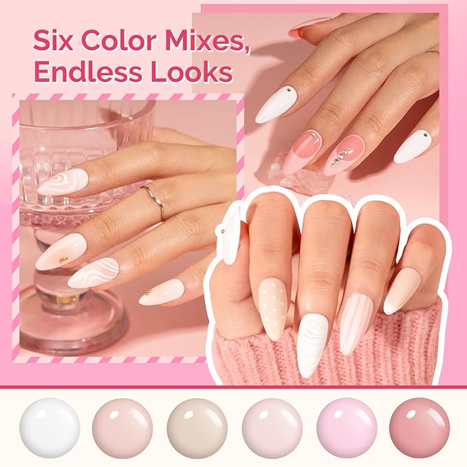 MelodySusie Highly Pigmented Valentine Gel Nail Polish Set, 0.56 fl.oz Tilt-and-Stand Bottle, HEMA Free Plant-Based Formula, 6 Colors Pink Nude, Soak Off UV LED Manicure Kit Gift Box(White Baby Pink)