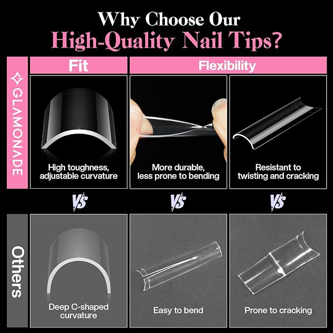 No C Curve Nails: Non-C Curved Nail Tips Straight Tapered Square Extra Long Professional Half Cover Fake Nail for Acrylic Salons Home DIY