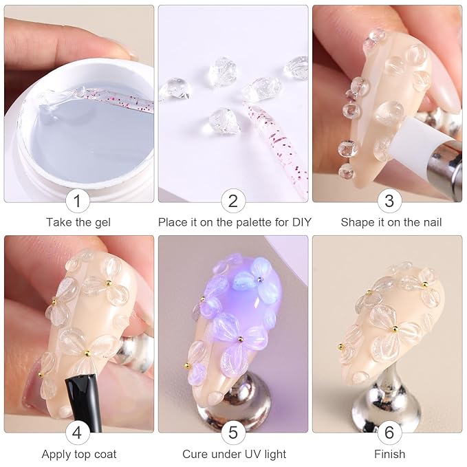 3D Sculpting Gel for Nail Art, 30g Clear Solid Builder for Nail Extension & 3D Molding, Non-Stick Carving Gel with Silicone Pen & Palette Paper, Professional Manicure Salon Supplies