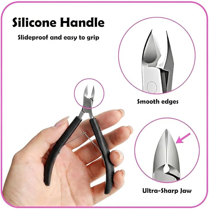 Fine Edge Cuticle Trimmer & Nippers, Scissor, Silicone Handle Nail Tools for Precise Removal, Durable Washable Cuticle Cutter & Remover Nail Clippers (Black 1PC)