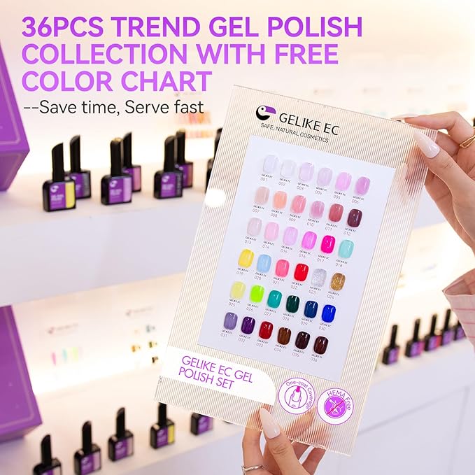 gelike ec Pro Gel Polish for Salon: 36 Colors Set HEMA-FREE Highly Pigmented Formula Manicure Nail Art Design for Professional Manicurist Nail Polish 16ml BIG Bottles