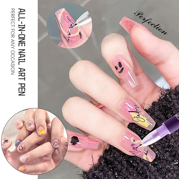 Easter Gifts 12 Colors Nail Art Pens Set, Nail Art Markers Nail Polish Pens for Drawing Painting Point Liner Acrylic Paint Pen Kit Quick-Drying DIY Nail Art Beauty Adorn Manicure Tools