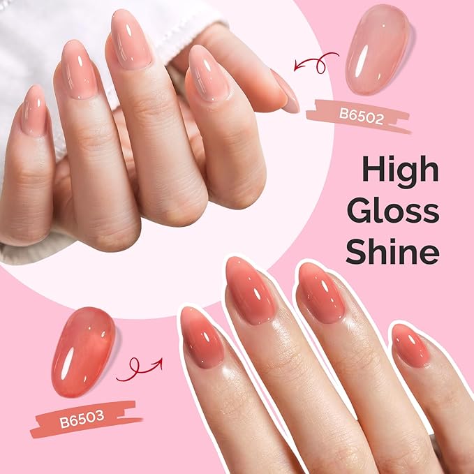 MelodySusie Jelly Gel Nail Polish Set,6 Transparent Colors,Milky or Jelly Texture,Soft Candy Colors Soak Off UV LED Light Cure or Salon Manicure and Nail Art DIY at Home 15ML 0.3Fl Oz