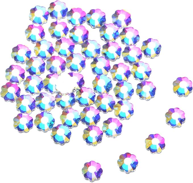AD Beads Top Czech AB Crystal Flatback Rhinestone Nail Art Decoration Multi Shape (S21 Flower 6mm, 100 Pcs)