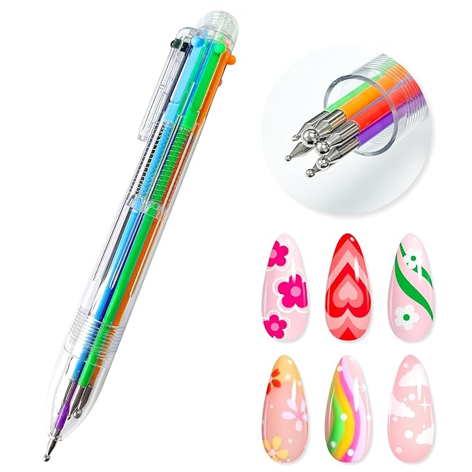 Nail Dotting Pen Nail Art 6 in 1 Dotting Tools in Ballpoint Pen Design Nail Art Kit, Nail Art Tip Dot Paint Manicure Kit, Stylus for Watercolor Paper, Tracing Paper-NAT259