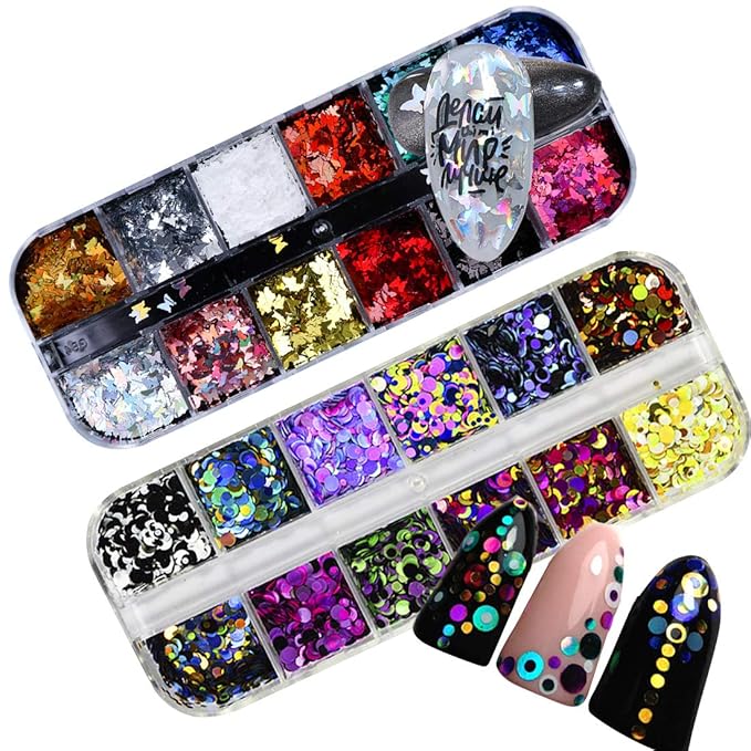 Butterfly Nail Glitter for Nail Art 24 Colors Splarkly Nail Decals Nail Sequins Flake Acrylic Manicure Paillettes Ultrathin Face Body Glitters for Nail Art Decoration Dutterflies for Nails (Butterfly)
