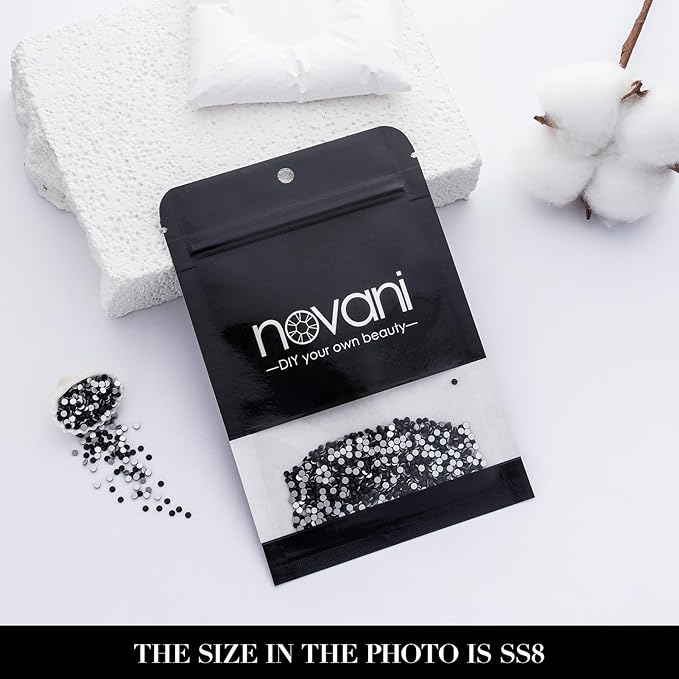 Novani 3000 Pieces Flatback Rhinestones Glass Round Gems Black Crystals for Nail Art DIY Crafts Clothes Shoes,SS8,2.3-2.5mm