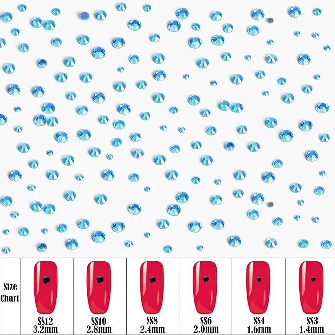 8000pcs Hotfix Rhinestones Flatback,Rhinestones for Crafts Clothes Mixed 6 Sizes, Hotfix Crystals with Wax Pencil Kit, SS3-SS12,Aquamarine AB