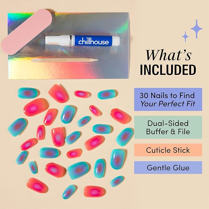 Chillhouse - Chill Tips, Press on Nails Kit - Mood Ring (Oval) - 30 Nail Shapes & Sizes - Up to 2 Weeks of Wear - Customizable Fit - Reusable - Latina Founded & Women Owned - Beauty & Self Care
