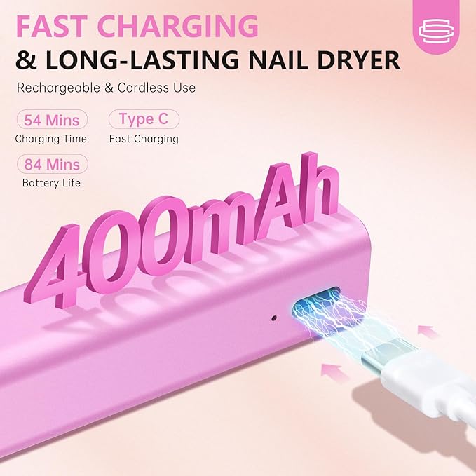 Handheld UV Light for Gel Nails, 3 in 1 Cordless UV Nail Lamp, Cat Eye Magnet & Nail Stamp Nail Light, Rechargeable Nail Dryer, Flash Cure Lamp with LED Display, Women Purple