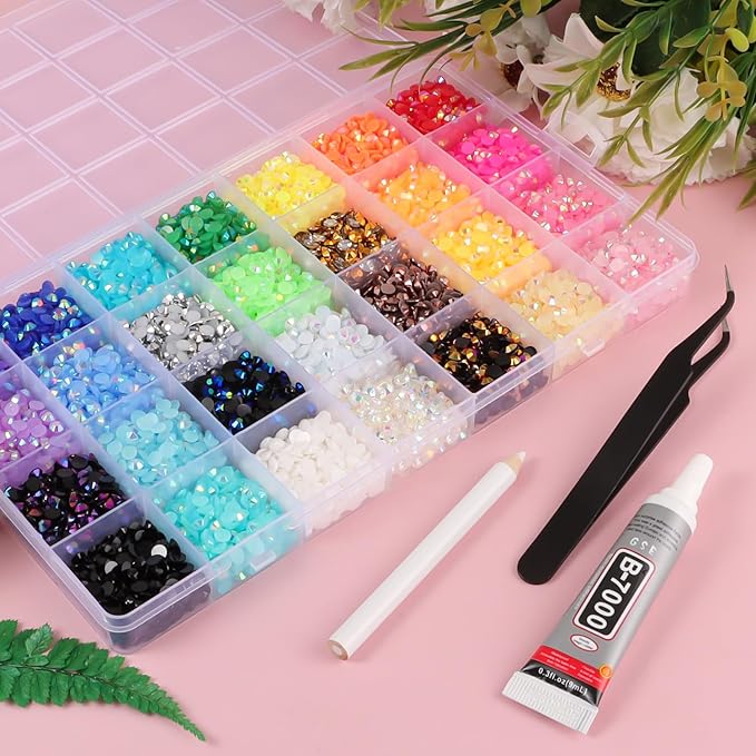 28 Colors Resin Jelly Rhinestones for Bedazzling, 4mm 13000Pcs Flatback Gems for Crafting, Bedazzling Kit with B7000 Glue for Clothing Shoes Nail Book Diamond Art