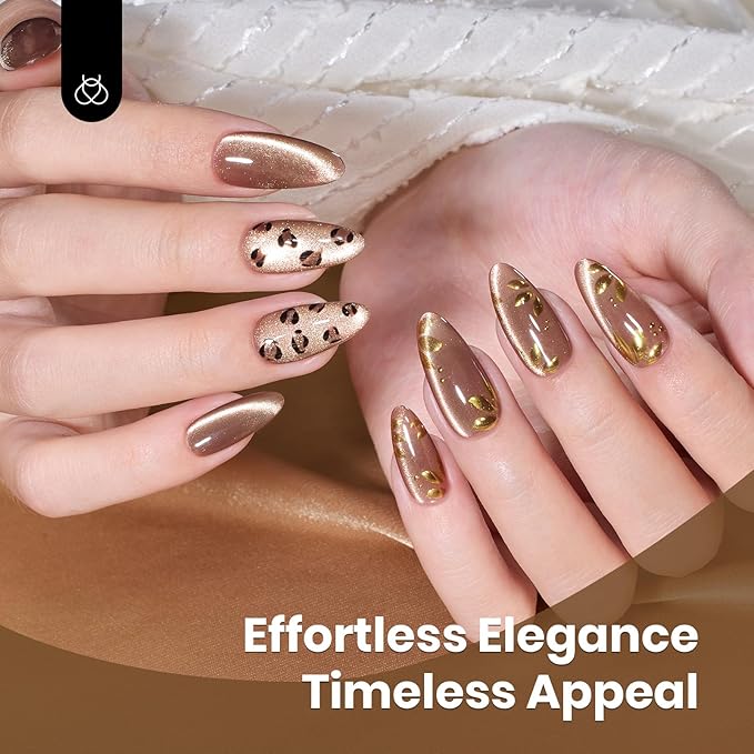 Beetles Brown Cat Eye Gel Nail Polish - Velvet Cinnamon Cat Eye Gel Polish, 15ML Fall Brown Mocha Mousse Magnetic Glitter Gel Polish with Magnet Soak Off UV French Nail Art Manicure Gift for Women