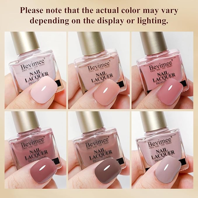 Pink Quick Dry Nail Polish Set 6 Colors Vegan Nail Lacquer Nude Brown Air Dry Glitter Fingernail Polish Regular Neutral Wedding Color Non Gel DIY Salon Valentine's Day Gift for Women