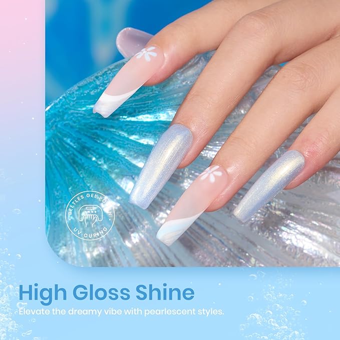 Beetles Pearl Gel Nail Polish Set - 6 Colors Pearl White Gel Nail Polish Mermaid Soak Off Uv Led Pink Blue Polish Swirl Thread Effect DIY Manicure Art Gift for Women