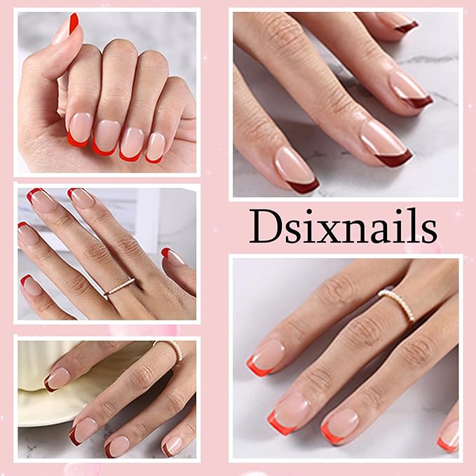Red French Tip Press on Nails, 150pcs Soft Short Square French Gel Nail Tips in 15Sizes, Pre-lasting Soak Off Acrylic Fake Nails, No Need to File False Nail Tips Extension for Women Nails
