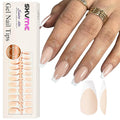 Gel French Tip Nails Long Coffin French Tip Press on Nails SXVME White French Nail Tips 300Pcs Pre-applied Tip Primer Natural Nude Fake Nails Extensions Gel Nail Kit for Women Girls DIY