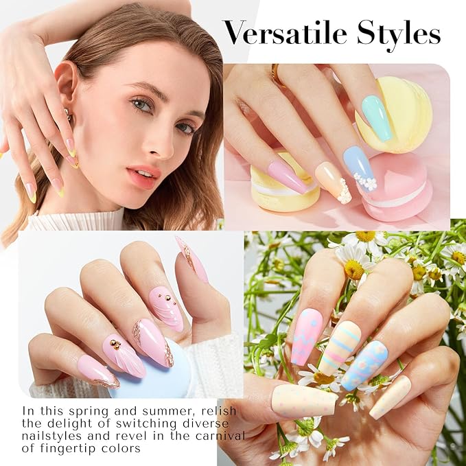 AZUREBEAUTY Nail Polish Set, 4 Colors Pastel Spring Macarons Pink Blue Green Yellow Quick Dry Natural Easter Gift Fingernail Lacquer Strengthening Kit with Top Coat DIY Salon at Home