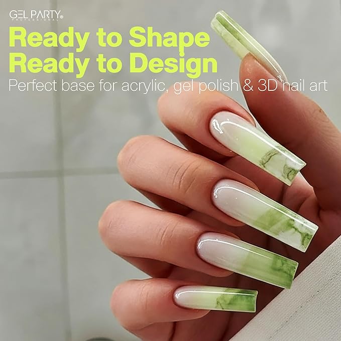 GELPARTY Soft Gel Nail Tips XL Long Square - 240Pcs Pre-Buffed Matte Full Cover Tips - No Filing Needed, Soak Off Gel Extension System - Clear False Nails (12 Sizes)