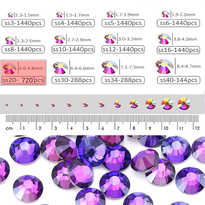 Dowarm 720 Pieces SS20 Flatback Crystals, 4.8MM Flatback Crystal Rhinestones for Craft Nails Dance Costumes, Non Hotfix Rhinestones (Purple Velvet)