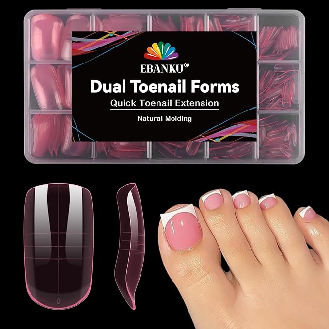 EBANKU 300 Pcs Toe Dual Nail Forms for Poly Extension Gel, Toenail Dual Forms Reusable Full Cover Molds for French Tip Acrylic Toenails Pedicure for Salon & DIY at Home 15 Sizes