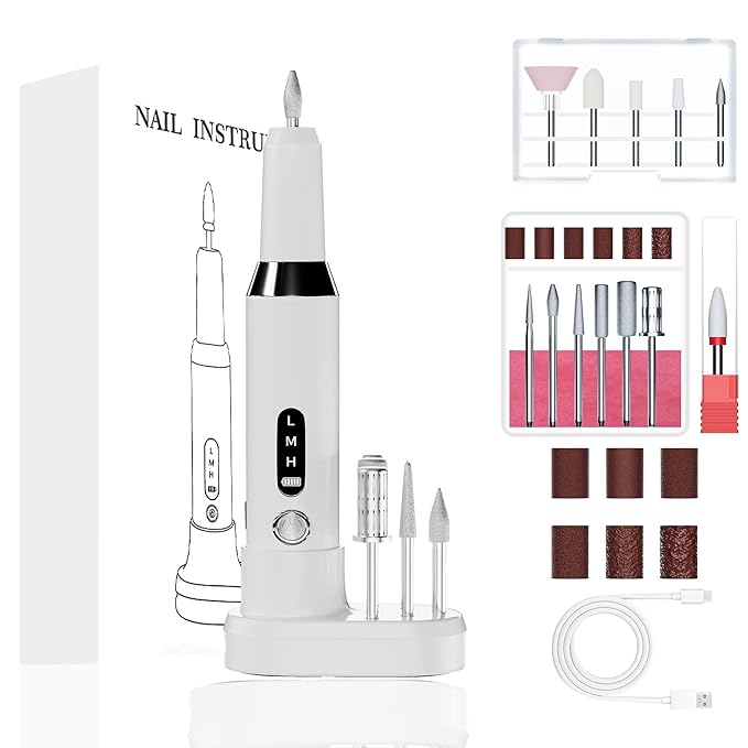 Nail Drill Kit,Nail File Cordless Nail Drill Machine for Gel Powder Nails,Professional Portable Manicure Pedicure Rechargeable Lightweight for Home Salon Use