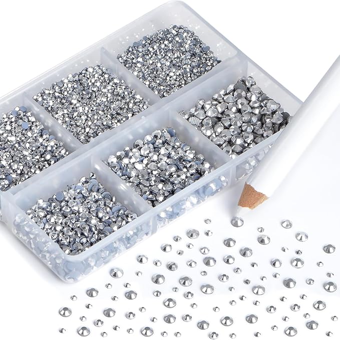 NCB Hotfix Iron on 8000pcs Crystal Rhinestones Round Gem for Crafts Decoration DIY Jewelry Making with a Picking Pen (Labrador, 6Sizes SS3-SS12)