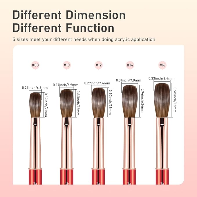 Acrylic Nail Brush Size 14, 100% Real Kolinsky Nail Brush for Acrylic Powder Application, Handmade Women Manicure Nail Extension Tool for Professional DIY Home Salon and Beginner