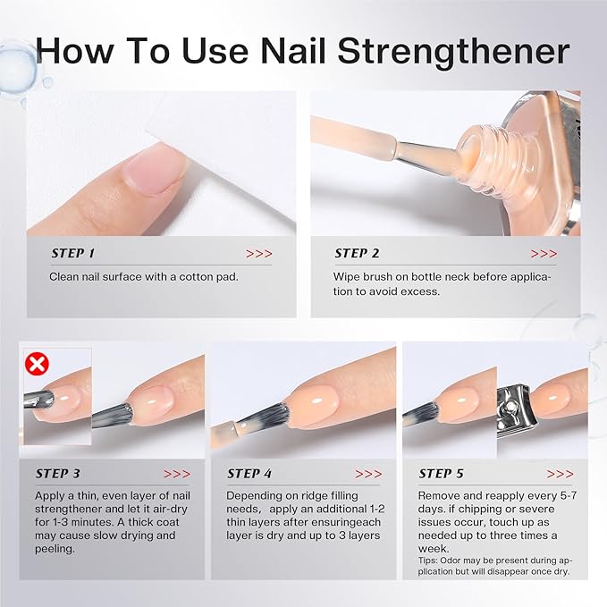 Morovan Nail Strengthener and Growth: Jelly Nude Nail Polish Hardener Repair for Damaged Nails Natural Concealer Foundation Air Dry Prevents Discoloration Essential Manicure Care Gift Women