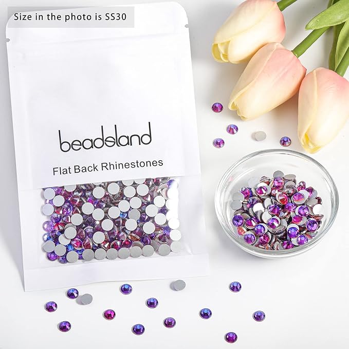 Beadsland 576pcs Flat Back Crystal Rhinestones Round Gems for Nail Art and Craft Glue Fix, Purple Velvet, SS30,6.3-6.5mm