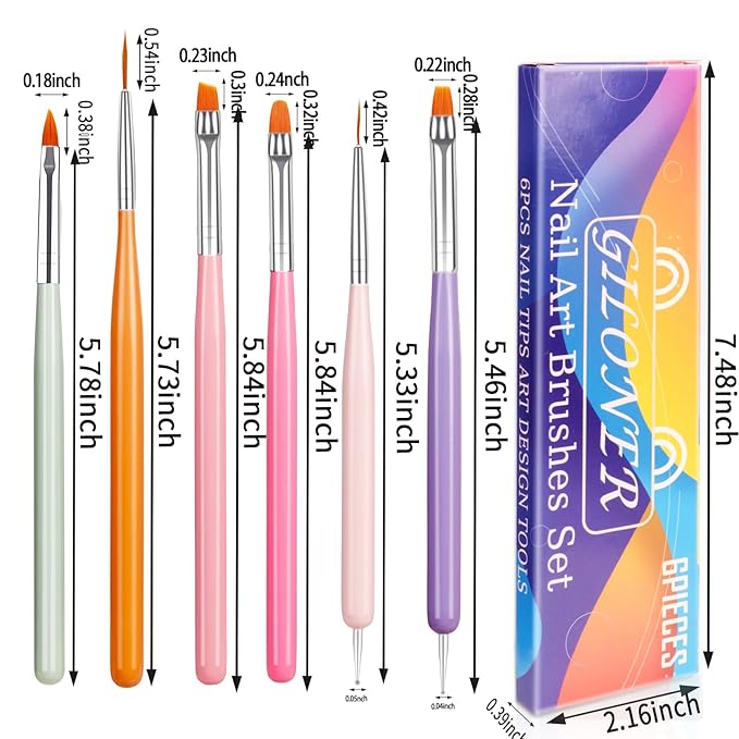 Nail Art Brush Set 6Pcs Nail Brush Kit For Nail Stippling,Tiny Details,Delicate Coloring,Fine Line Painting,Suitable For Salon And DIY.Nail Design Brushes Are Suitable For Salon Gifts For Mom